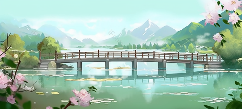 小桥湖面风景植物,插画/手绘图,插画/手绘图库,插画/手绘图下载,插画/手绘
